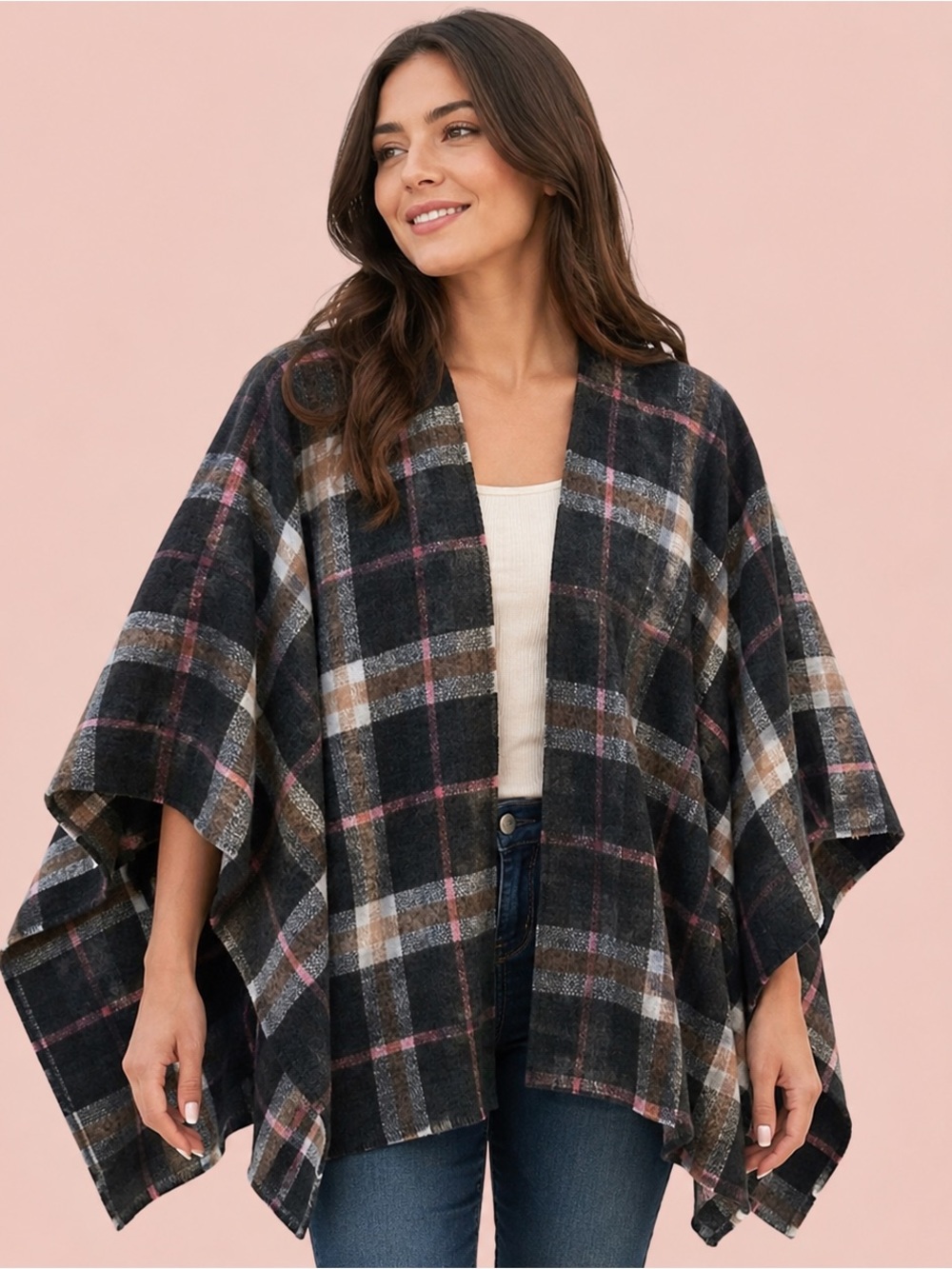 Plaid Poncho Sweater